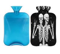 Creativity - Botella de agua caliente de calavera de esqueleto con funda, 2 L, bolsa de agua de gran capacidad para noches acogedoras, alivio del dolor, espalda, cuello y hombros