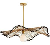 Creativity Weave Hat Chandelier Lantern Pendant Light Woven Rattan Ceiling Light Fixture with Beads Retro Ceiling Lamp,Pendant Ceiling Light