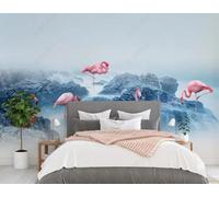 Creativo Arrecife De Coral Azul Flamenco Rosa 3D Papel Pintado Pared Fácil Instalación Oficina Sala Estar Sofá Dormitorio TV Fondos Decoración-200cm×140cm