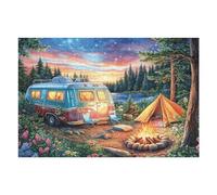 Creativo Autocaravana Bosque Hoguera Acampada Vida Relajada Rural Salvaje Puzzle 1000 Piezas para Adultos Divertido Cautivador Y Relajante Pasatiempos Y Ocio 1000 PCS（75x50cm）