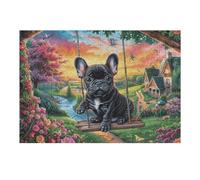 Creativo Bulldog francés Columpio Bosque Florido Mascota tierna Puzzle 300 Piezas para Adultos Atractivo Divertido Y Cautivador Ocio Y Actividades 300 PCS（40x28cm）