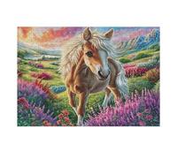Creativo Caballo Campo de Flores Vida Silvestre Naturaleza Salvaje Rural Bonita Puzzle 300 Piezas para Adultos Atractivo Divertido Y Cautivador Ocio Y Actividades 300 PCS（40x28cm）