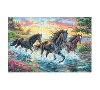 Creativo Cascada Caballo Negro Corriendo Vida Silvestre Naturaleza Salvaje Puzzle 1000 Piezas para Adultos Divertido Atractivo Y Cautivador Ocio Y Entretenimiento 1000 PCS（75x50cm）