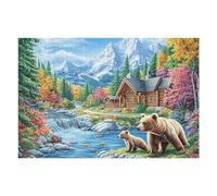 Creativo Familia de Osos Río Bosque Vida Silvestre Naturaleza Salvaje Puzzle 1000 Piezas para Adultos Divertido Cautivador Y Relajante Pasatiempos Y Ocio 1000 PCS（75x50cm）