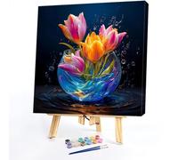 Creativo juego de pintura y dibujo sobre lienzo DIY arte al óleo flor luminosa decoración de pared 40 x 40 cm