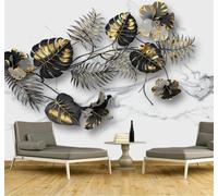 Creativo Lámina De Oro Plantas Hoja De Plátano Imitación De Mármol 3D Papel Pintado Pared Fácil Instalación Oficina Sala Estar Sofá Dormitorio TV Fondos Decoración-250cm×170cm