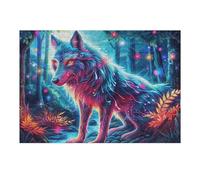 Creativo Lobo Arcoíris Flor Bosque Vida Silvestre Naturaleza Salvaje Beautiful Puzzle 300 Piezas para Adultos Atractivo Divertido Y Cautivador Ocio Y Actividades 300 PCS（40x28cm）