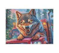 Creativo Lobo Coche Montaña Florida Vida Silvestre Naturaleza Salvaje Bonita Puzzle 500 Piezas para Adultos Atractivo Divertido Y Estimulante Pasatiempos 500 PCS（52×38cm）