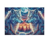 Creativo Pareja de Lobos Corazón Bosque Florido Vida Silvestre Naturaleza Salvaje Bonita Puzzle 300 Piezas para Adultos Divertido Cautivador Y Relajante Pasatiempos Y Ocio 300 PCS（40x28cm）