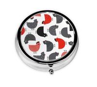 Creativo pollo de dibujos animados. Este pequeño pastillero redondo es un organizador portátil de medicamentos de viaje con tres compartimentos para almacenar medicamentos diarios.