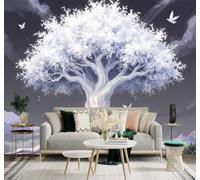 Creativo Tridimensional Raíces De Árbol Blancas Luminosas Cielo Nocturno Palomas Volando 3D Papel Pintado Pared Premium Textura Seda Estudio Comedor Vinilos Dormitorio Sofás TV Cocina-200cm×140cm
