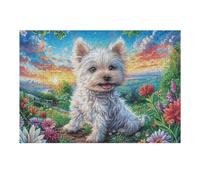 Creativo West Highland White Terrier Campo de Flores Mascota tierna Wildlife Wild Nature Puzzle 300 Piezas para Adultos Divertido Cautivador Y Relajante Pasatiempos Y Ocio 300 PCS（40x28cm）