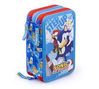 Creativolution Estuche escolar 3 cremalleras Sonic The Hedgehog 3 Zip con 44 artículos (azul claro/rojo), 20×15×6 cm - Producto oficial SEGA, turquesa, Contemporain