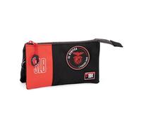 Creativolution - Estuche triple color negro SL Benfica, espacioso, forrado y con cremalleras prácticas, 22 × 12,5 × 2 cm