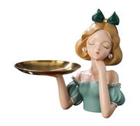 CreatoHundreds Princesa Estatua Bandeja Porta Llaves de Resina Decorativa con Figura de Niña Contenedor de Dulces Joyero Cosmético Y Adecuada para Entrada M, Verde, Individual