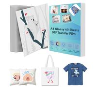 Creatorally DTF Transfer Film, Papel Transfer para Camisetas A4 Premium, Papel DTF Sublimacion Pet de Doble Cara para Todas Las Impresoras de Inyección de Tinta (60 Hojas, Brillante)