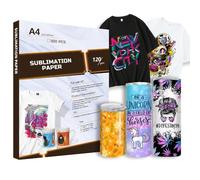 Creatorally Papel de Sublimación A4, 100 Hojas 120 g/m² Papel de Transferencia para Prensa de Calor, Compatible con Impresoras de Inyección de Tinta y Sublimacion Para Algodón Metal Cerámica Vidrio