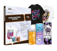Creatorally Papel de Sublimación A4, 120 Hojas 120 g/m² Papel de Transferencia para Prensa de Calor, Compatible con Impresoras de Inyección de Tinta y Sublimacion Para Algodón Metal Cerámica Vidrio