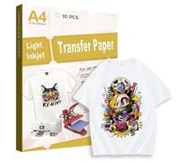 Creatorally Papel de Transferencia para Tejidos Claros, Papeles Transfer para Camisetas Blancas A4 10 Hojas, Película de Transferencia Térmica para Impresoras Láser y Inyección Tinta (Mejorado)
