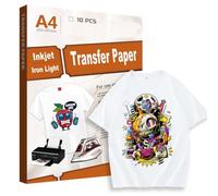 Creatorally Papel de Transferencia para Tejidos Claros, Papeles Transfer para Camisetas Blancas A4, Película de Transferencia Térmica para Impresoras Láser y Inyección Tinta (10 Hojas Estándar)