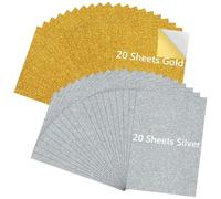 Creatorally Tarjeta con purpurina, cartulina dorada y plateada A4, papel brillante autoadhesivo, 40 hojas para manualidades, regalo, corte láser