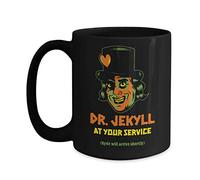 Creator's Cove Dr Jekyll and Mr Hyde - Taza de café negra de Halloween con tema de terror de hocus pocus aterrador, mercancía clásica universal de monstruos, taza de cerámica de otoño espeluznante