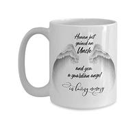 Creator's Cove Taza de café con alas de ángel de la guarda con texto en inglés "Loss of Uncle in Heaven", regalo de condolencia funeraria, recuerdo de amor