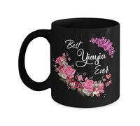 Creator's Cove Taza de café negra griega de la mejor abuela de Yiayia Ever, taza de café floral para abuela de nieta y nieto