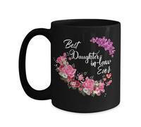 Creator's Cove Taza negra para nuera, tazas de café florales con texto en inglés "I have the best daughter in law" para mujeres en el día de la boda, taza de té del día de la madre