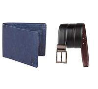 Creature Combo of Blue Color Wallet for Men & Black-Brown Diamond Print Reversible Belt for Men(BL-013-WL-021)