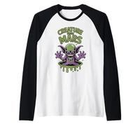 Creature from Mars Funny Alien Cartoon Design para niños Camiseta Manga Raglan