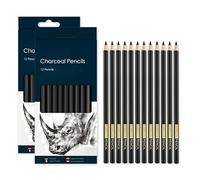Creavvee 2 paquetes de lápices de carbón negro (24 en total) - Lápices de dibujo de primera calidad, fáciles de mezclar para dibujar, sombrear y bellas artes, ideal para artistas, estudiantes y