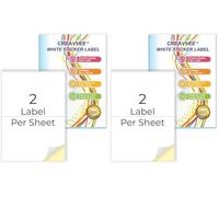Creavvee 2 pegatinas por hoja, 25 hojas A4, etiquetas adhesivas de papel blanco imprimibles para impresoras láser/inyección de tinta, fabricado en Europa, tamaño A5, 210 x 148 mm (Paquete de 2)