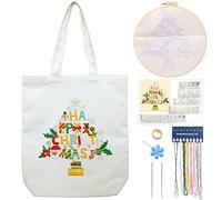 CREAWONDER Kit de bordado de bolsa de lona con patrón para principiantes, artes y manualidades de bordado para adultos, incluye instrucciones, aros de bordado, hilos de color y herramienta