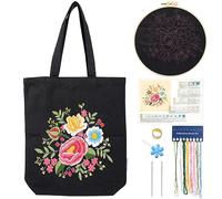CREAWONDER Kit de bordado de bolsa de lona para principiantes, artes y manualidades, incluye instrucciones, aros de bordado, hilos de color y herramientas