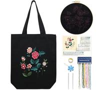CREAWONDER Kit de bordado de bolsa de lona para principiantes, artes y manualidades, incluye instrucciones, aros de bordado, hilos de color y herramienta