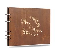 Creawoo 22cm Mr & Mrs Libro de visitas de madera Álbum Recuerdo de memoria para aniversario de bodas Cumpleaños con 80 páginas Cartulina negra en blanco - Disponible por lo menos 160 imágenes