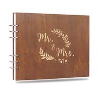 Creawoo 22cm Mr & Mrs Libro de visitas de madera Álbum Recuerdo de memoria para aniversario de bodas, cumpleaños con 120 páginas en blanco, disponible por lo menos 240 imágenes, papel blanco