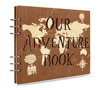 Creawoo Álbum de fotos de madera Our Adventure Book Scrapbook, hecho a mano para parejas, memoria para aniversario, boda, viajes, baby shower (80 páginas)