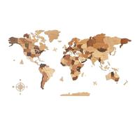 Creawoo Mapa del Mundo 3D de Madera para Decoración de Pared, Grande Mapamundi Maciza Natural Multicapa Arte de Pared para Oficina Sala de Estar Dormitorio, Mapamundi de Viaje de Madera-150x85cm