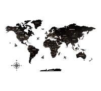 Creawoo Mapa Mundi Pared Grande de Madera, Mapamundi de Madera Negro Decoración de Pared para Sala de Estar, Oficina, Dormitorio -150x85 CM, Decoración de Pared Mapamundi Arte con Diseño Hueco Grabado