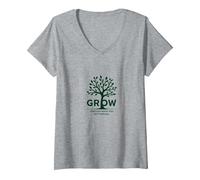 Crece a través de lo Que pasas por un árbol Camiseta Cuello V, Mujer, Gris Jaspeado, XXL