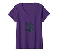 Crece a través de lo Que pasas por un árbol Camiseta Cuello V, Mujer, Morado, M