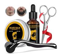 Crece Barba Kit 0.25mm Rodillo,30ml Aceite Barba, 60g Balsamo Barba,Tijeras para Barba,Kit Cuidado Barba,Promover el crecimiento de la barba,Facial crecimiento del pelo