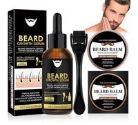 Crece Barba Kit, Aceite Barba + Balsamo Barba, con Rodillo, Favorece el Crecimiento de la Barba y el Cabello, por lo que es un Regalo Ideal para Hombres o Padres