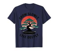 Crecer Lentamente Vivir Profundamente Bonsai Retro Atardecer Camiseta