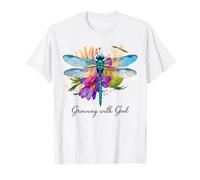 Creciendo con Dios Floral Dragonfly Christian Camiseta