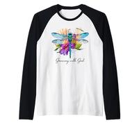 Creciendo con Dios Floral Dragonfly Christian Camiseta Manga Raglan