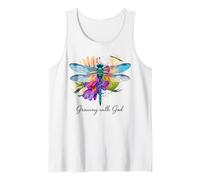 Creciendo con Dios Floral Dragonfly Christian Camiseta sin Mangas