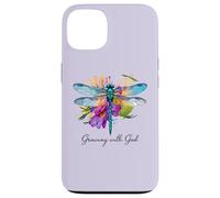 Creciendo con Dios Floral Dragonfly Christian Carcasa para iPhone 13